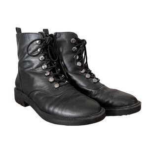 Paolo 9.5M Black Side Zip Lace Up Moto Boots